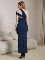Cut Out One Shoulder Ruched Bodycon Long Dress | Bridesmaid Dress